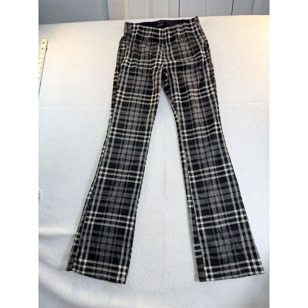 American Eagle Outfitters Plaid Flare Leg Stretch Knit Pants Black White XS